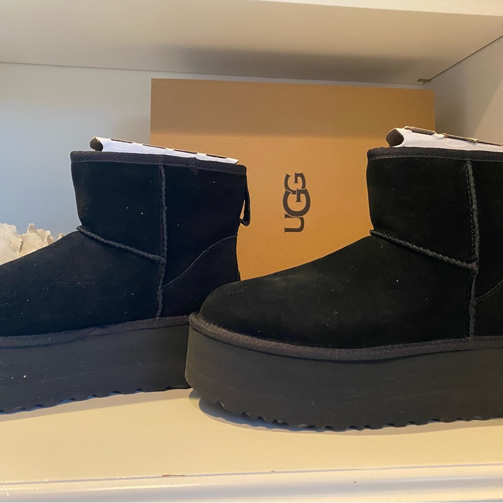 Brand New in box black mini platform UGG boots